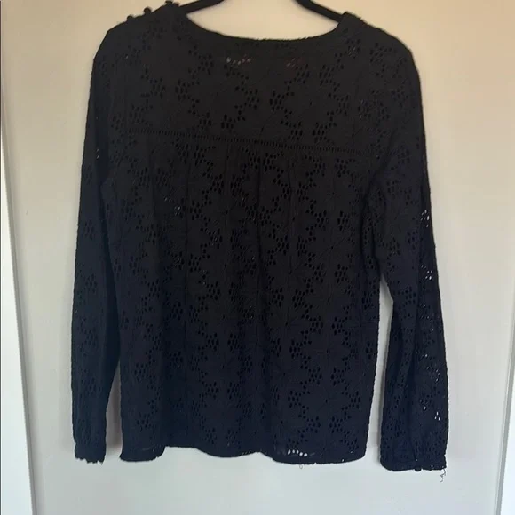 Laffaire Embroidered Classic Black Blouse with Crew Neckline and Long Sleeves - Picture 5 of 5